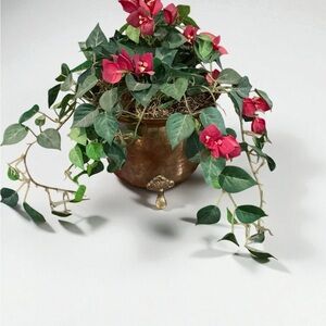 Faux Bougainvillea Vine in Hammered Copper Pot – Home Decor